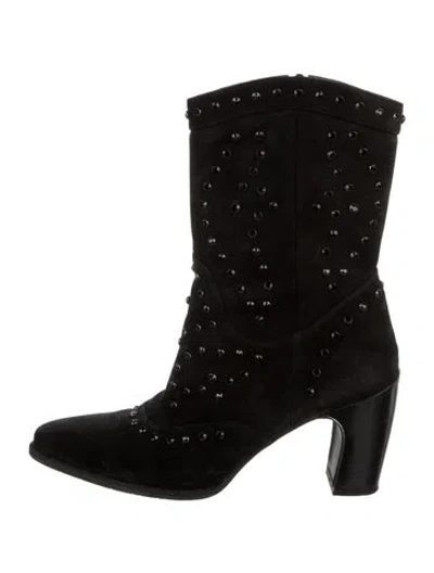 Pre-owned Stuart Weitzman Suede Crystal Embellishments Boots In Black