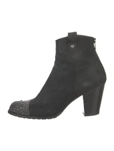 Pre-owned Stuart Weitzman Suede Crystal Embellishments Boots In Black
