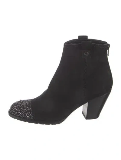 Pre-owned Stuart Weitzman Suede Crystal Embellishments Boots In Black