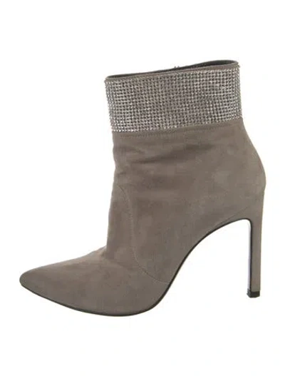 Pre-owned Stuart Weitzman Suede Crystal Embellishments Boots In Gray