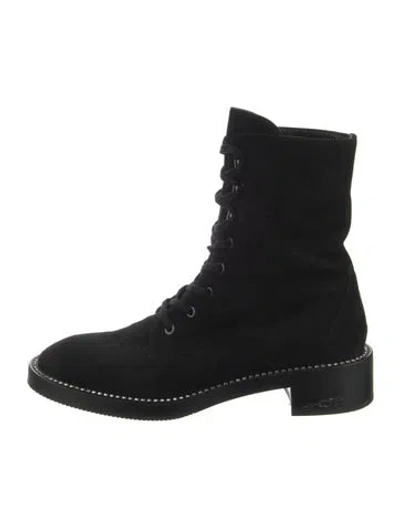 Pre-owned Stuart Weitzman Suede Crystal Embellishments Combat Boots In Black