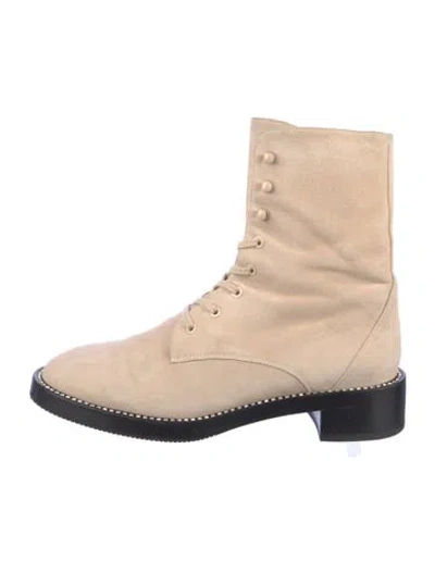 Pre-owned Stuart Weitzman Suede Crystal Embellishments Combat Boots In Neutral