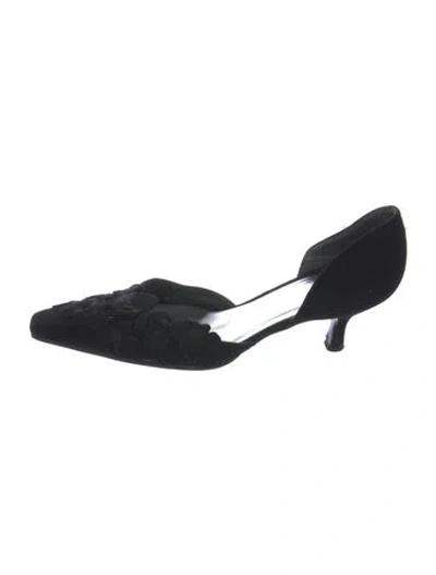 Pre-owned Stuart Weitzman Suede Crystal Embellishments D'orsay Flats In Black