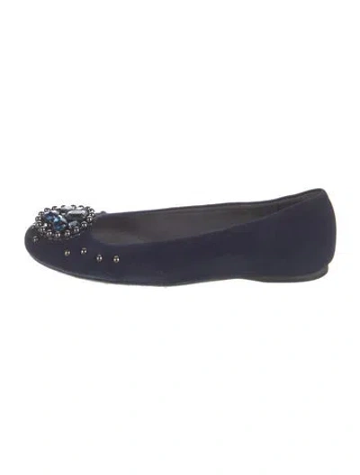 Pre-owned Stuart Weitzman Suede Crystal Embellishments Flats In Blue