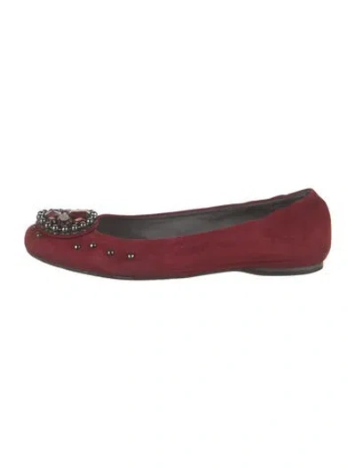 Pre-owned Stuart Weitzman Suede Crystal Embellishments Flats In Red