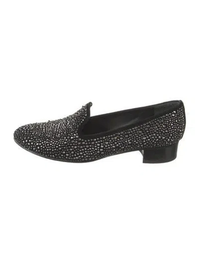 Pre-owned Stuart Weitzman Suede Crystal Embellishments Loafers In Black