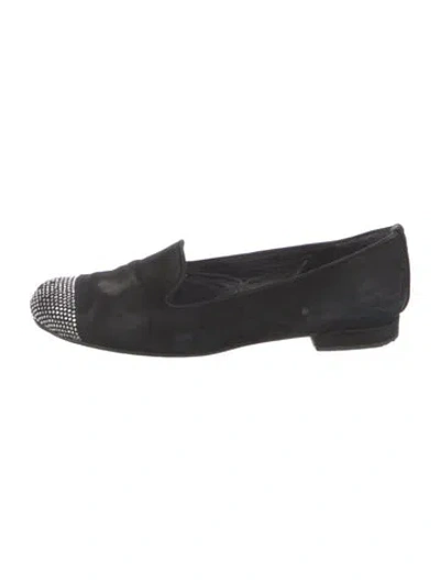 Pre-owned Stuart Weitzman Suede Crystal Embellishments Loafers In Black