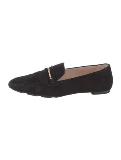 Pre-owned Stuart Weitzman Suede Crystal Embellishments Loafers In Black