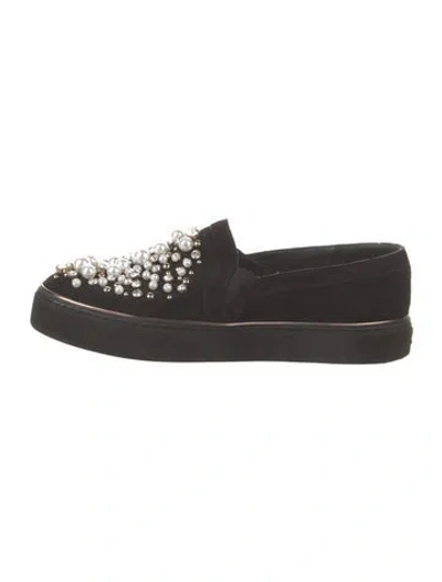 Pre-owned Stuart Weitzman Suede Crystal Embellishments Loafers In Black