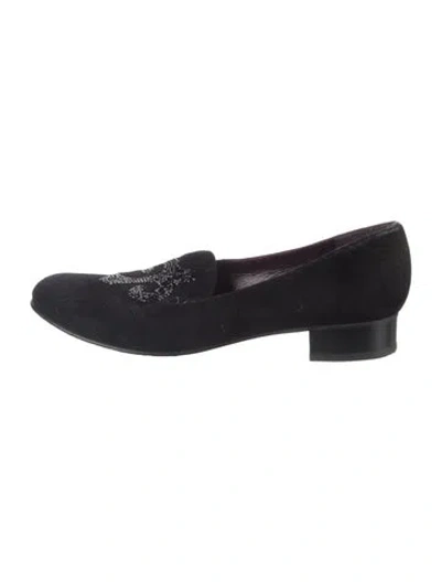 Pre-owned Stuart Weitzman Suede Crystal Embellishments Loafers In Black