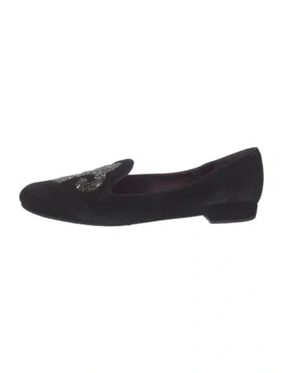 Pre-owned Stuart Weitzman Suede Crystal Embellishments Loafers In Black/blue