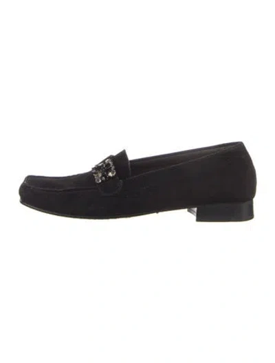 Pre-owned Stuart Weitzman Suede Crystal Embellishments Loafers In Blue