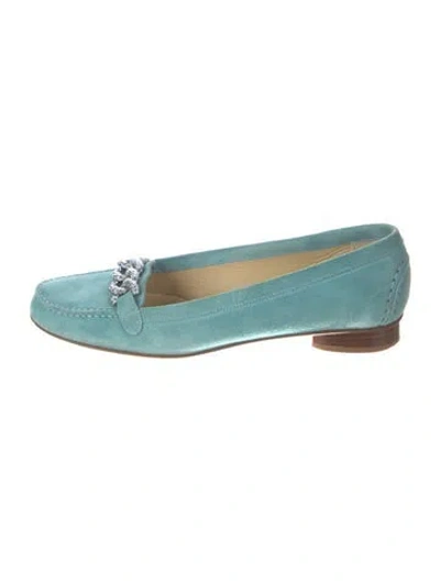 Pre-owned Stuart Weitzman Suede Crystal Embellishments Loafers In Blue
