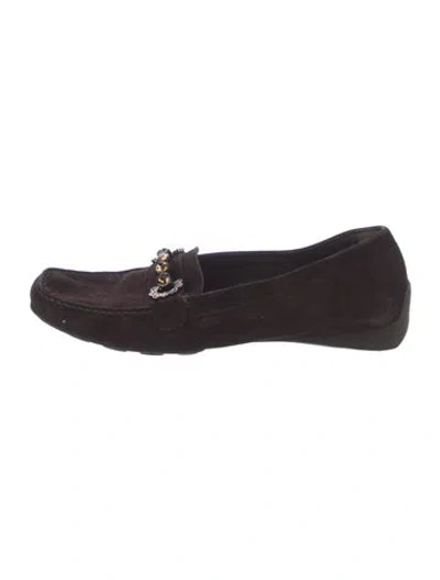 Pre-owned Stuart Weitzman Suede Crystal Embellishments Loafers In Brown