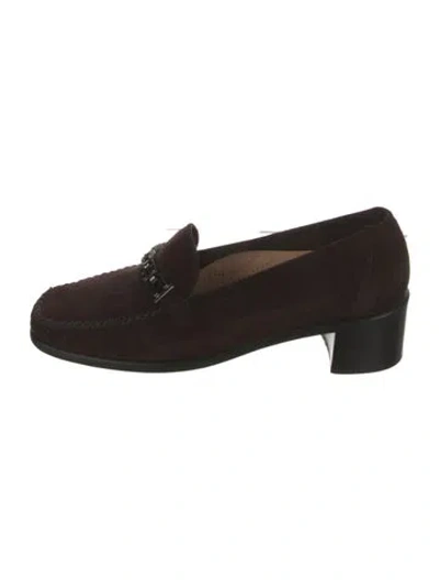 Pre-owned Stuart Weitzman Suede Crystal Embellishments Loafers In Brown