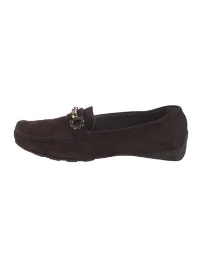 Pre-owned Stuart Weitzman Suede Crystal Embellishments Loafers In Brown