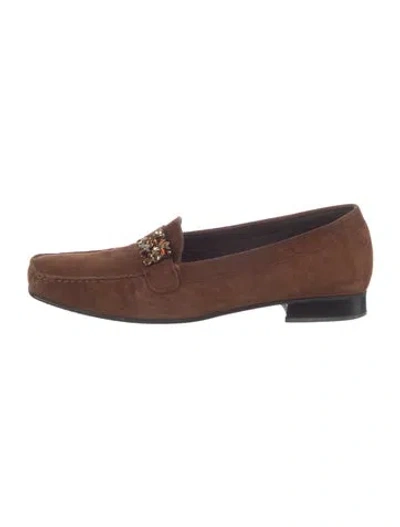 Pre-owned Stuart Weitzman Suede Crystal Embellishments Loafers In Brown