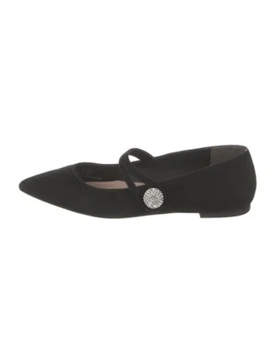 Pre-owned Stuart Weitzman Suede Crystal Embellishments Mary Jane Flats In Black