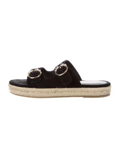 Pre-owned Stuart Weitzman Suede Crystal Embellishments Mules In Black
