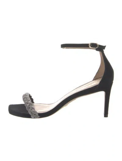 Pre-owned Stuart Weitzman Suede Crystal Embellishments Sandals In Black