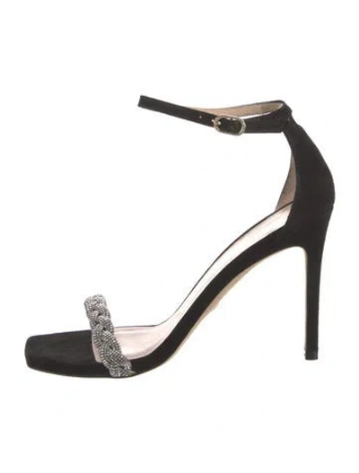 Pre-owned Stuart Weitzman Suede Crystal Embellishments Sandals In Black