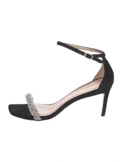 Pre-owned Stuart Weitzman Suede Crystal Embellishments Sandals In Black