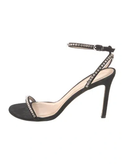 Pre-owned Stuart Weitzman Suede Crystal Embellishments Sandals In Black