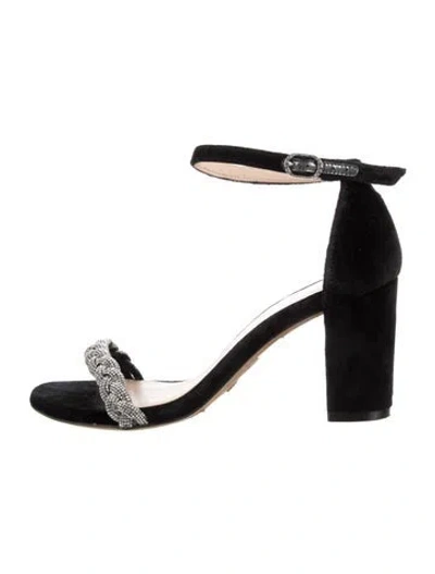 Pre-owned Stuart Weitzman Suede Crystal Embellishments Sandals In Black