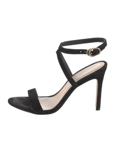 Pre-owned Stuart Weitzman Suede Crystal Embellishments Sandals In Black