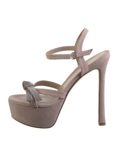 Pre-owned Stuart Weitzman Suede Crystal Embellishments Sandals In Pink