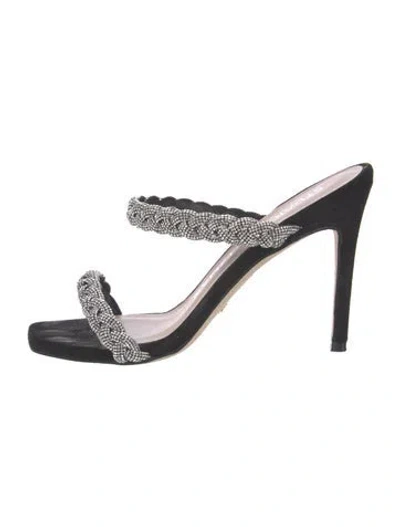 Pre-owned Stuart Weitzman Suede Crystal Embellishments Slides In Black