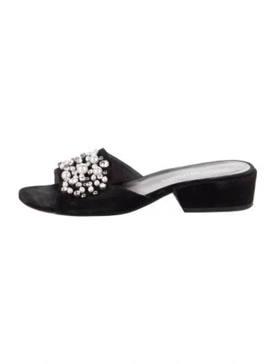 Pre-owned Stuart Weitzman Suede Crystal Embellishments Slides In Black