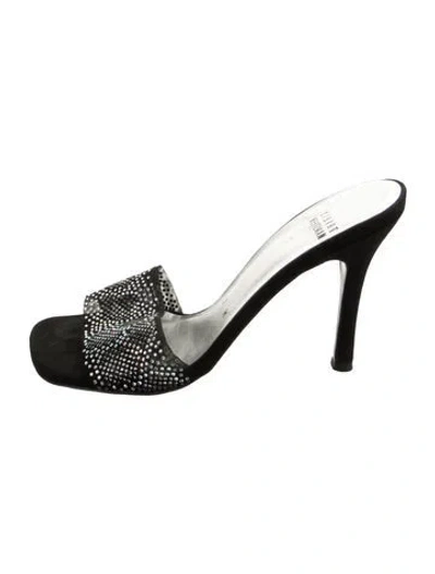 Pre-owned Stuart Weitzman Suede Crystal Embellishments Slides In Black