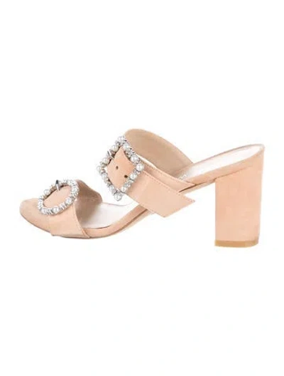 Pre-owned Stuart Weitzman Suede Crystal Embellishments Slides In Neutrals