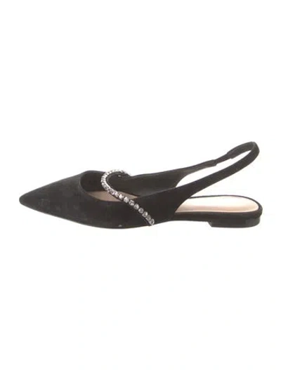 Pre-owned Stuart Weitzman Suede Crystal Embellishments Slingback Flats In Black