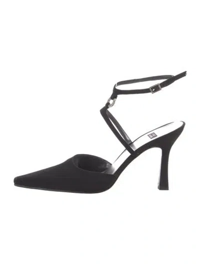 Pre-owned Stuart Weitzman Suede Crystal Embellishments Slingback Pumps In Black