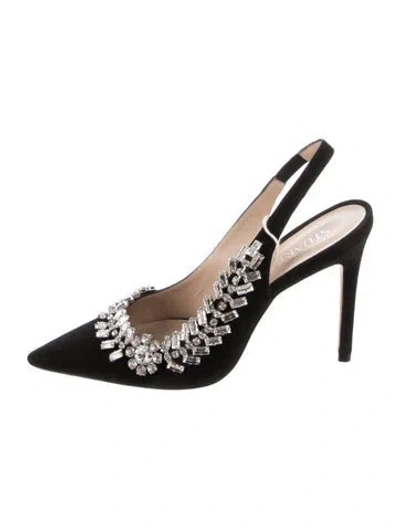Pre-owned Stuart Weitzman Suede Crystal Embellishments Slingback Pumps In Black