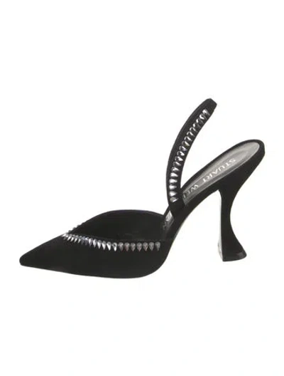 Pre-owned Stuart Weitzman Suede Crystal Embellishments Slingback Pumps In Black