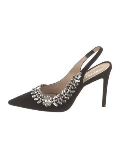 Pre-owned Stuart Weitzman Suede Crystal Embellishments Slingback Pumps In Black
