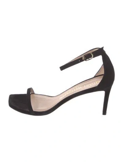 Pre-owned Stuart Weitzman Suede Crystal Embellishments Slingback Sandals In Black