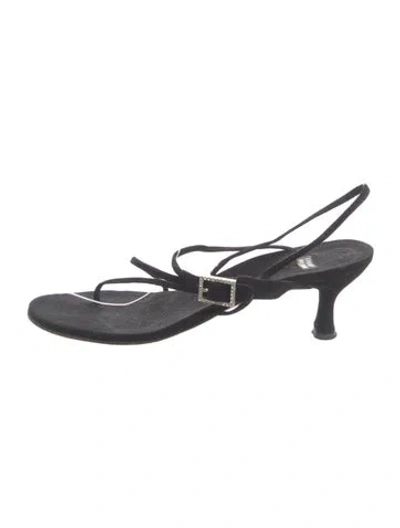 Pre-owned Stuart Weitzman Suede Crystal Embellishments Slingback Sandals In Black