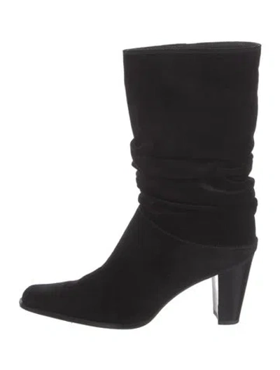 Pre-owned Stuart Weitzman Suede Crystal Embellishments Slouch Boots In Black