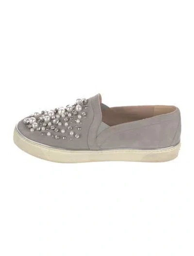 Pre-owned Stuart Weitzman Suede Crystal Embellishments Sneakers In Gray