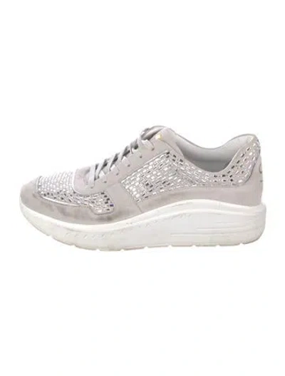 Pre-owned Stuart Weitzman Suede Crystal Embellishments Sneakers In Gray