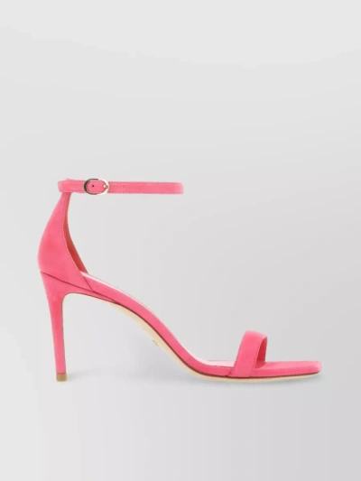 Stuart Weitzman Suede Curve 85 Sandals With Italian Heel In Pink