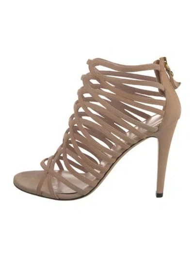 Pre-owned Stuart Weitzman Suede Cutout Accent Gladiator Sandals In Neutral