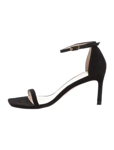 Pre-owned Stuart Weitzman Suede Cutout Accent Sandals In Black