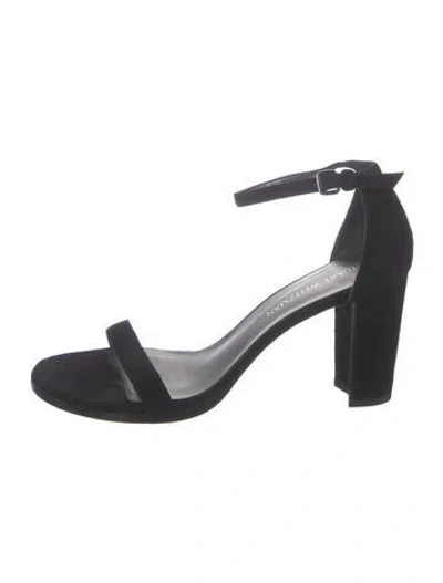 Pre-owned Stuart Weitzman Suede Cutout Accent Sandals In Black