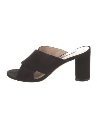Pre-owned Stuart Weitzman Suede Cutout Accent Slides In Black