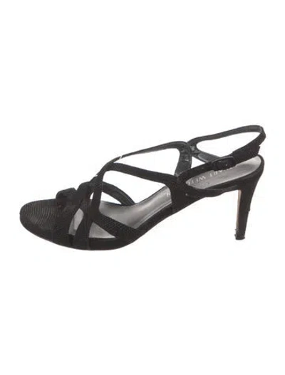 Pre-owned Stuart Weitzman Suede Cutout Accent Slingback Sandals In Black